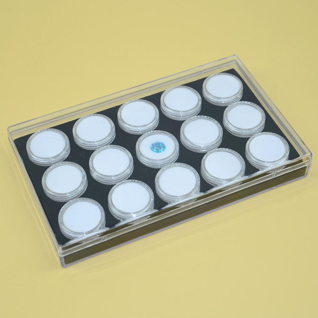 15pcs Gemstone Display Box Small Round Acrylic Containers for Loose Diamonds and Colored Gems with Velvet Foam