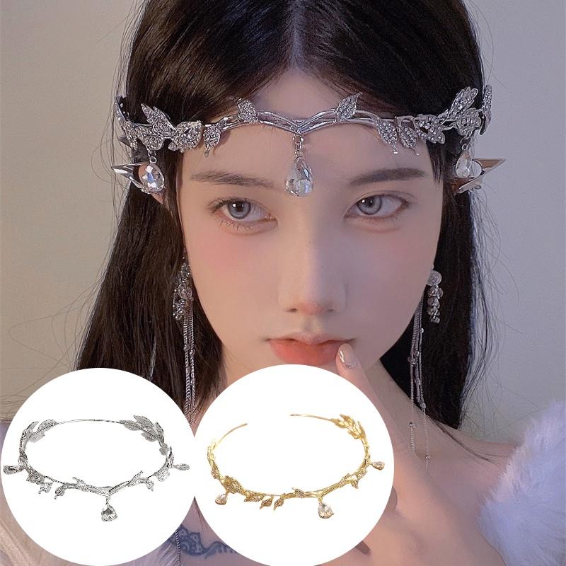 Elf Princess Crown Crystal Forehead Jewelry Headdress For Wedding Party