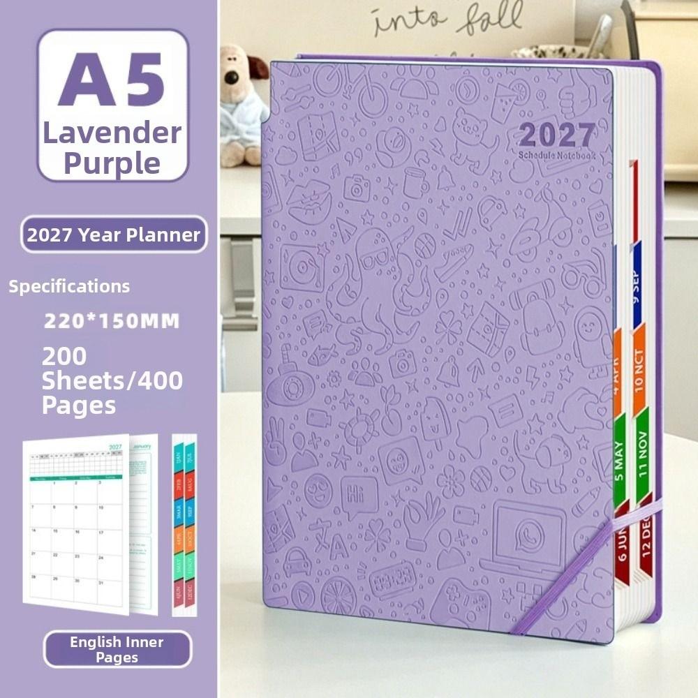 Embossed Cover 2027 English Planner Notebook Pen Holder Monthly Planner New Diary Notebook