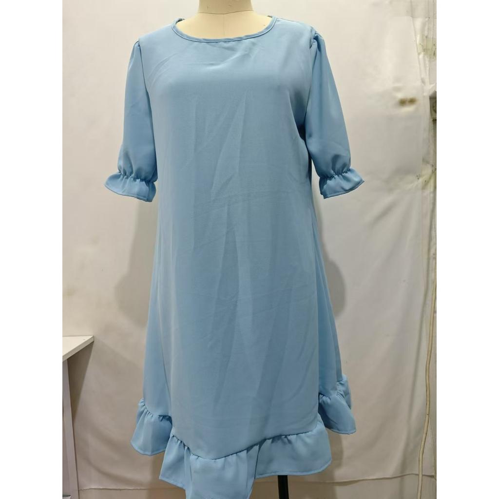 Spring Summer Women's Vintage Cotton Linen Dress, European American Style Solid Color Round Neck Half Sleeve Loose Flowy Midi Dress for Casual