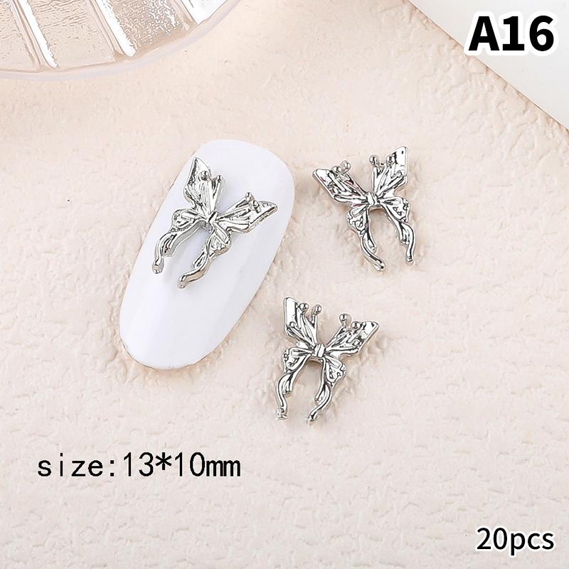 20Pcs Silver Alloy Butterfly Nail Art Bow Charms Accessories Parts For Manicure Doecr Retro Nails Decoration Design Supplies