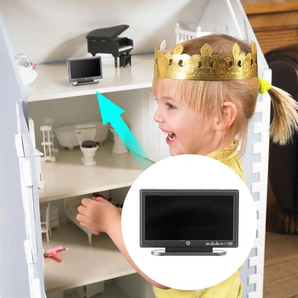 Simulation Doll House TV Flat-Panel Dollhouse Remote Control Miniature Television  Kids Gift