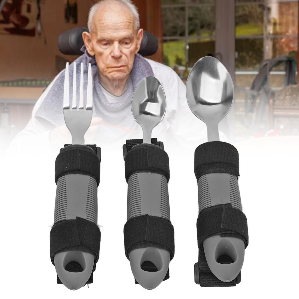 3Pcs Adaptive Utensils for Elderly Arthritis Disabled Adults Weak Hand Grip Handicapped Weighted Eating Fork Spoon