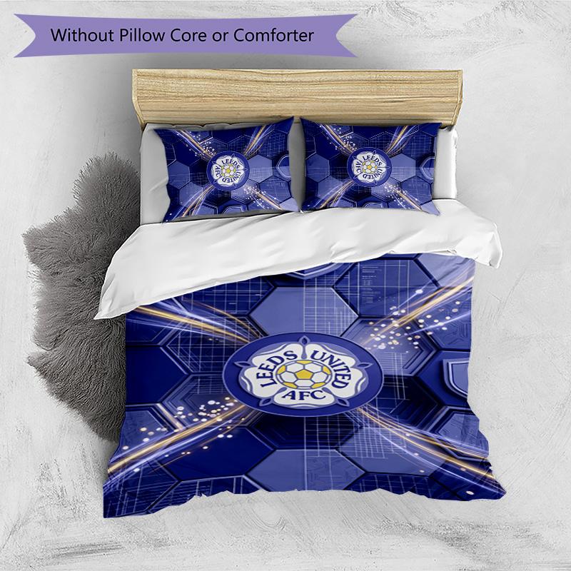 Set Lenzuola Stampa Leeds United Football 3 Pezzi, Comodo Set Copripiumino per Camera da Letto Amico della Pelle