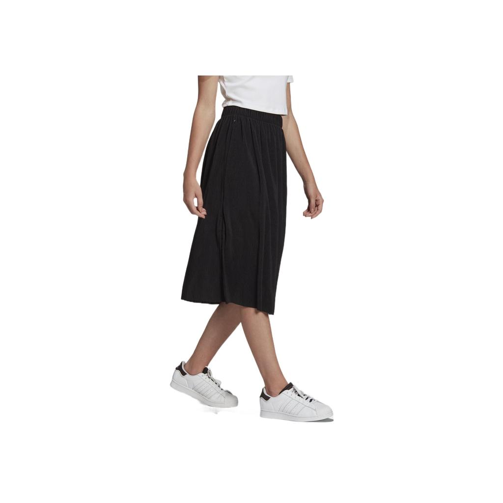 Adidas Originals Adicolor Solid Pleated Elastic Waist Casual Long Skirt Women skirts Black HG1091