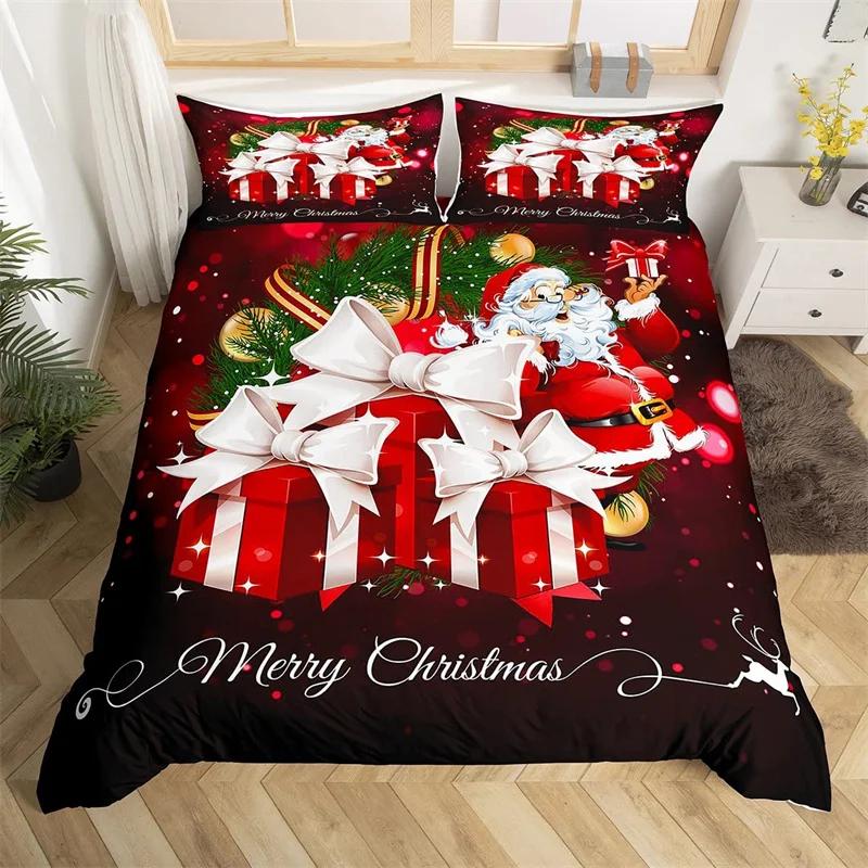 Christmas Duvet Cover Twin/Full/Queen/King Cartoon Santa Claus Bedding Set Xmas Theme Snowflake Comforter Cover for Girls Adults