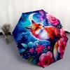 1pc Fantasy Fox & Flowers Automatic Folding Umbrella - Portable 3-Fold Design with Iron Frame, Outdoor for Fans, Travelers, Daily Use, Perfect Gift Id