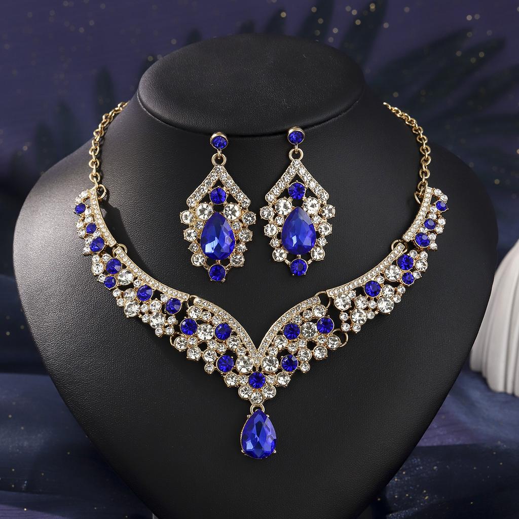 European and American Retro Necklace Earrings Set Bridal Wedding Banquet Dress Accessories Exaggerated Luxury Ruby Two-piece Set 2026