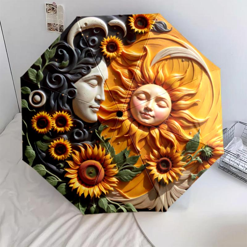 1 st Automatiskt Fällbart Paraply - Tecknat Mönster, Bärbar & Vikbar Design med 8 Ribbor, Jul- Födelsedagspresenter