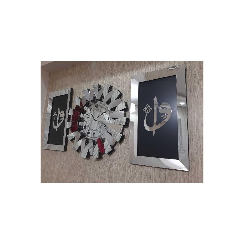 3-teilige Wanduhr mit römischen Ziffern, 3D-Klaviermodell, verspiegeltes Plexiglas, Silber, Elif Vav