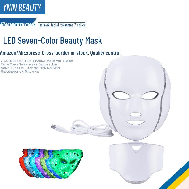 LED Beauty Instrument: Seven-Color Light Therapy Mask for Facial and Neck Skincare