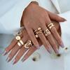 6 Pcs Smooth Geometric Shape Exaggerated Fashion Ring Set Retro Vintage Gold Color Classic Asymmetrical Hollow Rings For Women
