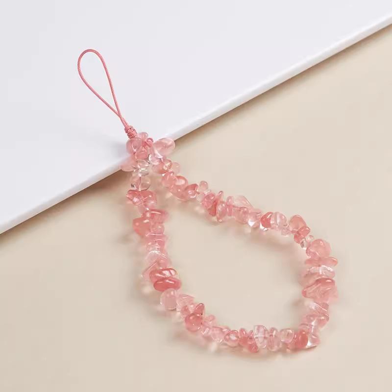 

Strawberry crystal gravel phone chain, cute and anti-lost short wrist strap for girls, high-end crystal phone lanyard Pink Floral Dance-Waterme