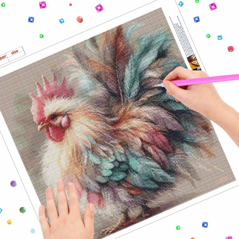 DIY Diamond Painting Canvas Kit for Adults Rooster Colorful Rhinestone Craft for Stress Relief Living Room Wall Decoration Gift