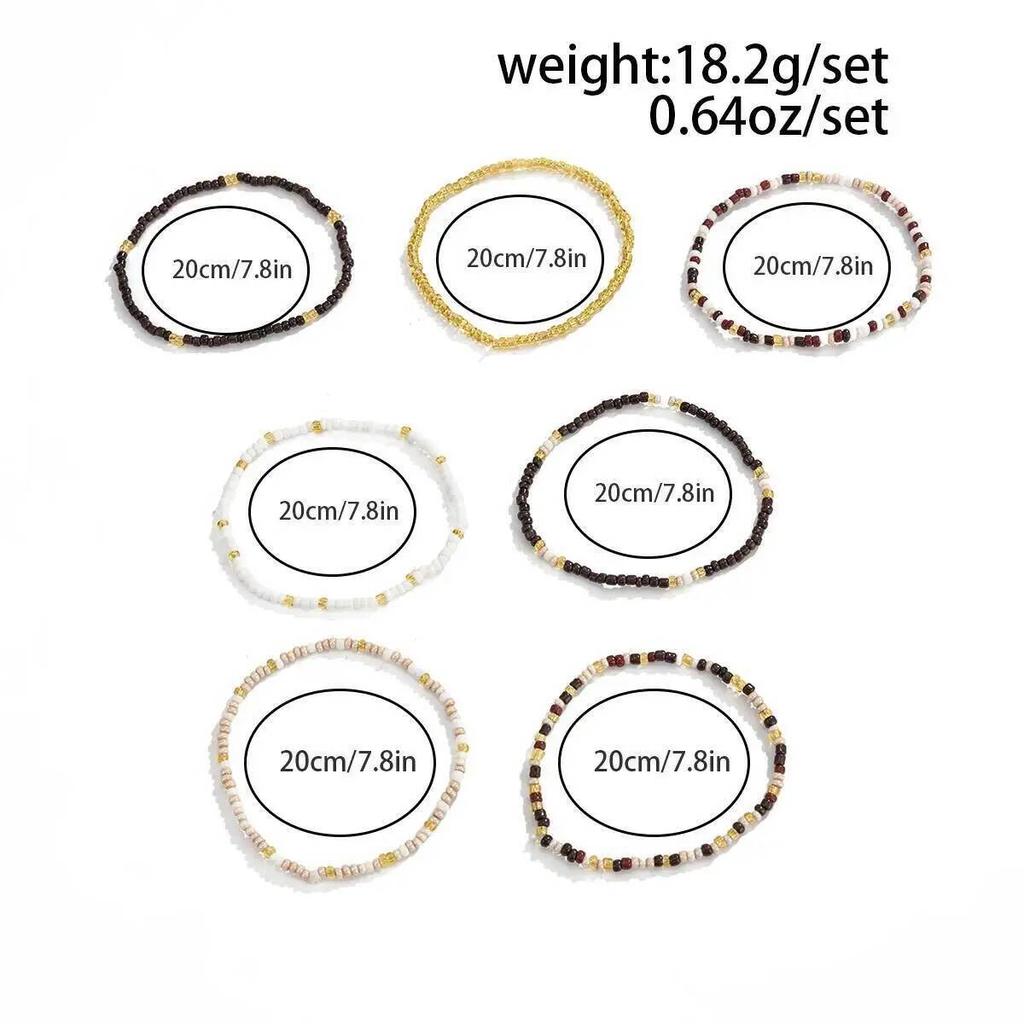 SHIXIN Conjunto de 7 Peças Pulseiras de Contas de Arroz Boho Masculinas Peça Redonda Vintage Pingente Corrente de Contas Elástica Pulseiras de Pulso Joias Femininas