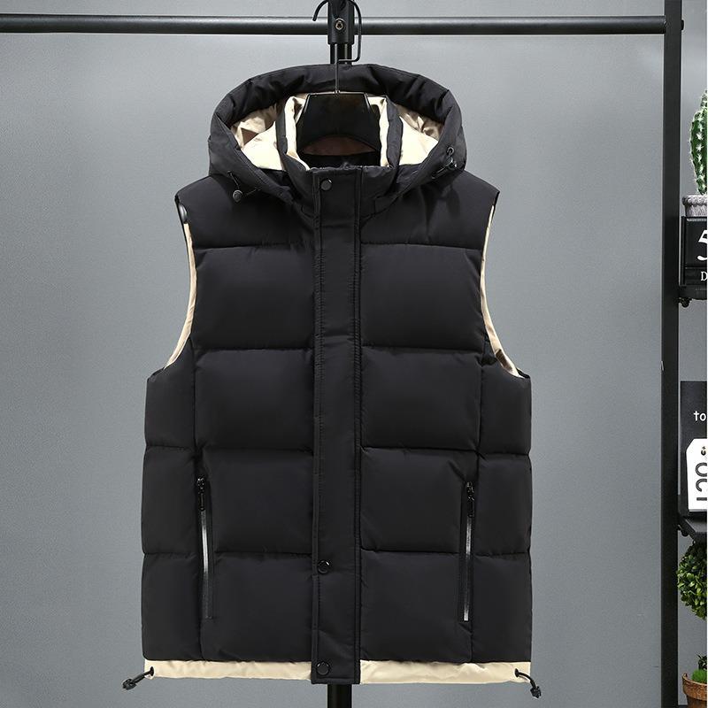 

Cotton vest men s autumn and winter thickened thermal vest vest vest jacket men s new vest hooded trendy men s vest L (90-55 kg) чорний
