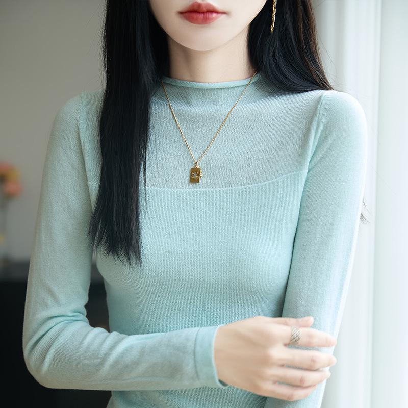 Design-Inspired Women's Ribbed Mock Neck Knit Top – New Autumn Long-Sleeve Pullover T-Shirt