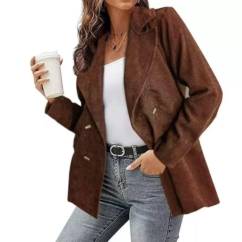 Dames Lente en Herfst Corduroy Casual Jas Losvallende Pasvorm Comfortabele Bovenkleding Effen Kleur Blazers Knoopjas