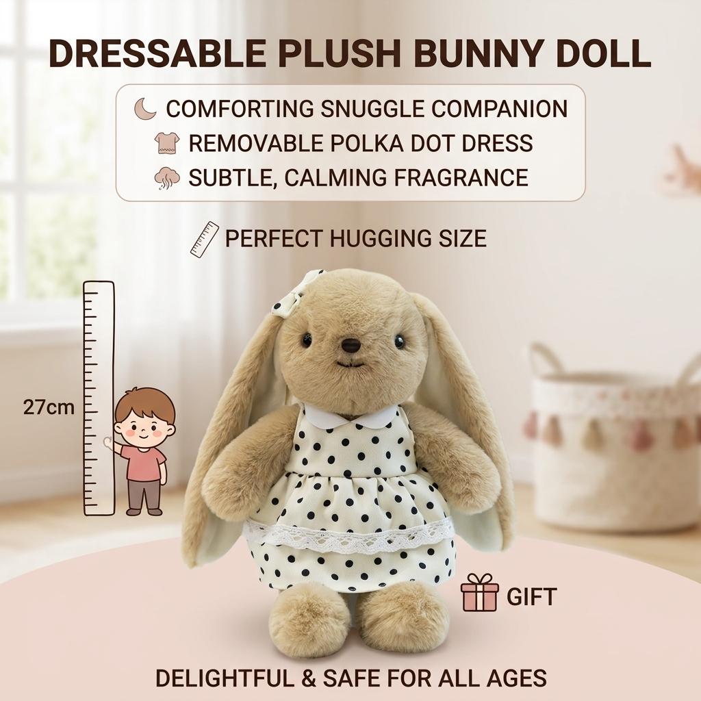 Plush Rabbits Toy Stuffed Animal with Changeable Clothes for Kids Emotional Support Birthday Gift