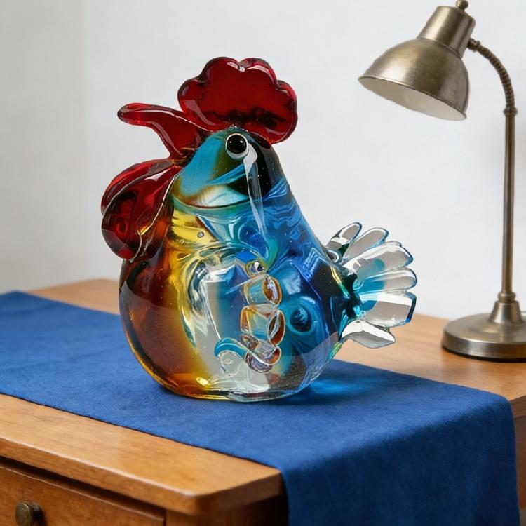 Figure di Gallo Seduto Galline in Vetro Soffiato Statua Sculture di Animali Figura Decorativa da Collezione Arredamento per la Casa