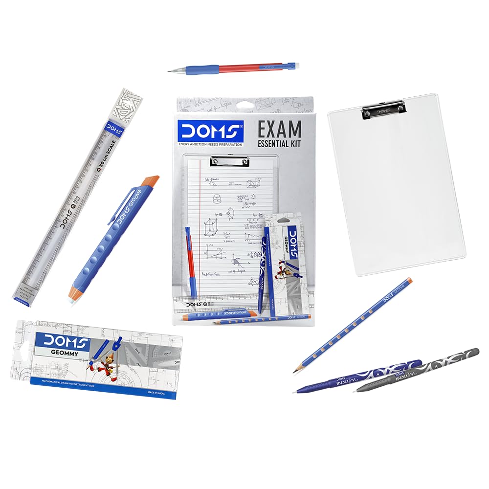 

DOMS Exam Essential Kit For Students Writing Pad Geometry Box Pen Pencil Eraser Mechanical Pencil Stationery Set