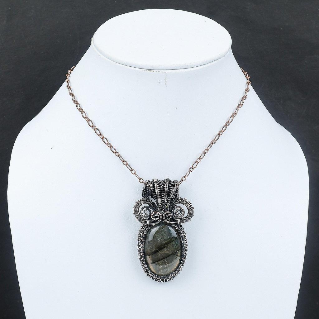 Labradorite Pendant Copper Wire Wrapped Gemstone Pendant Handmade Labradorite Jewelry Anniversary Gift For Mom Copper Wire Designer Pendant