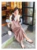 Summer 2025 Women's Gradient Suspender T-Shirt Dress - Age-Reducing, Fake Two-Piece, Medium-Length