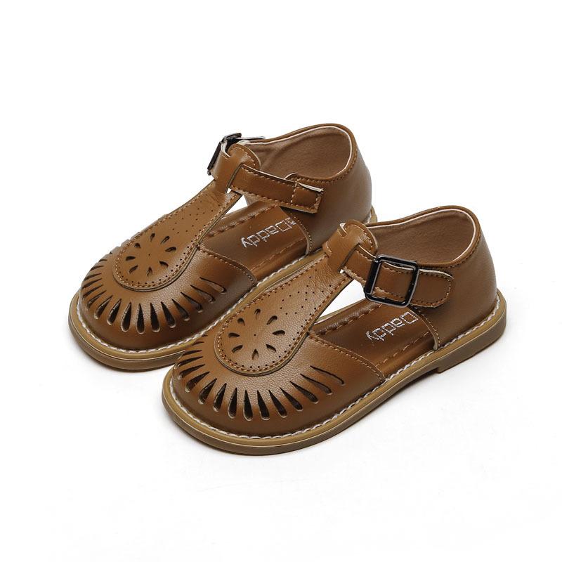Girls' Sandals Summer Student Hollow Princess Shoes Children Closed Toe Roman Leather Shoes