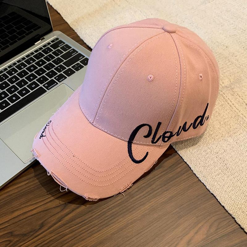 Letter embroidery black baseball cap women's summer wide brim hard top cap big head circumference showing face small hat