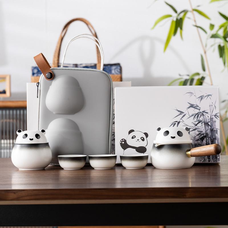 Guochao Side Handle, a Pot of Three Cups of Travel Tea Set, Light Luxury, Modern Suet Jade Porcelain, Business Commemorative Gift