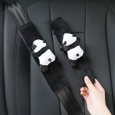 2pcs Cute Cartoon Toy Panda Car Seatbelt Cover Seat Belt Harness Cushion Auto Shoulder Strap Protector Pad for Children/ Kids