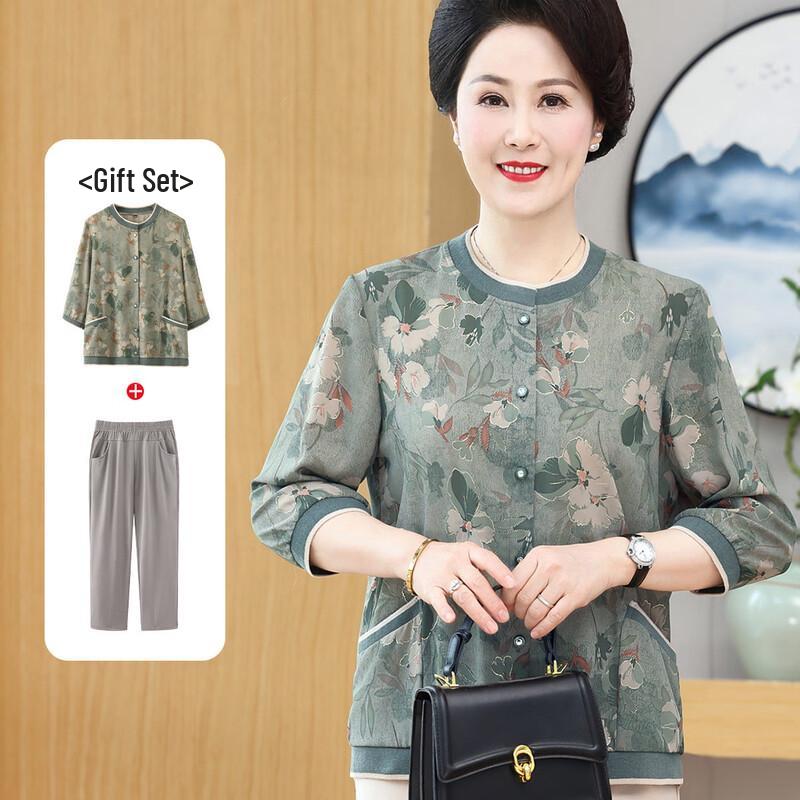 Datang Furen Elderly Women s Summer Breathable Blouse Set 2XL