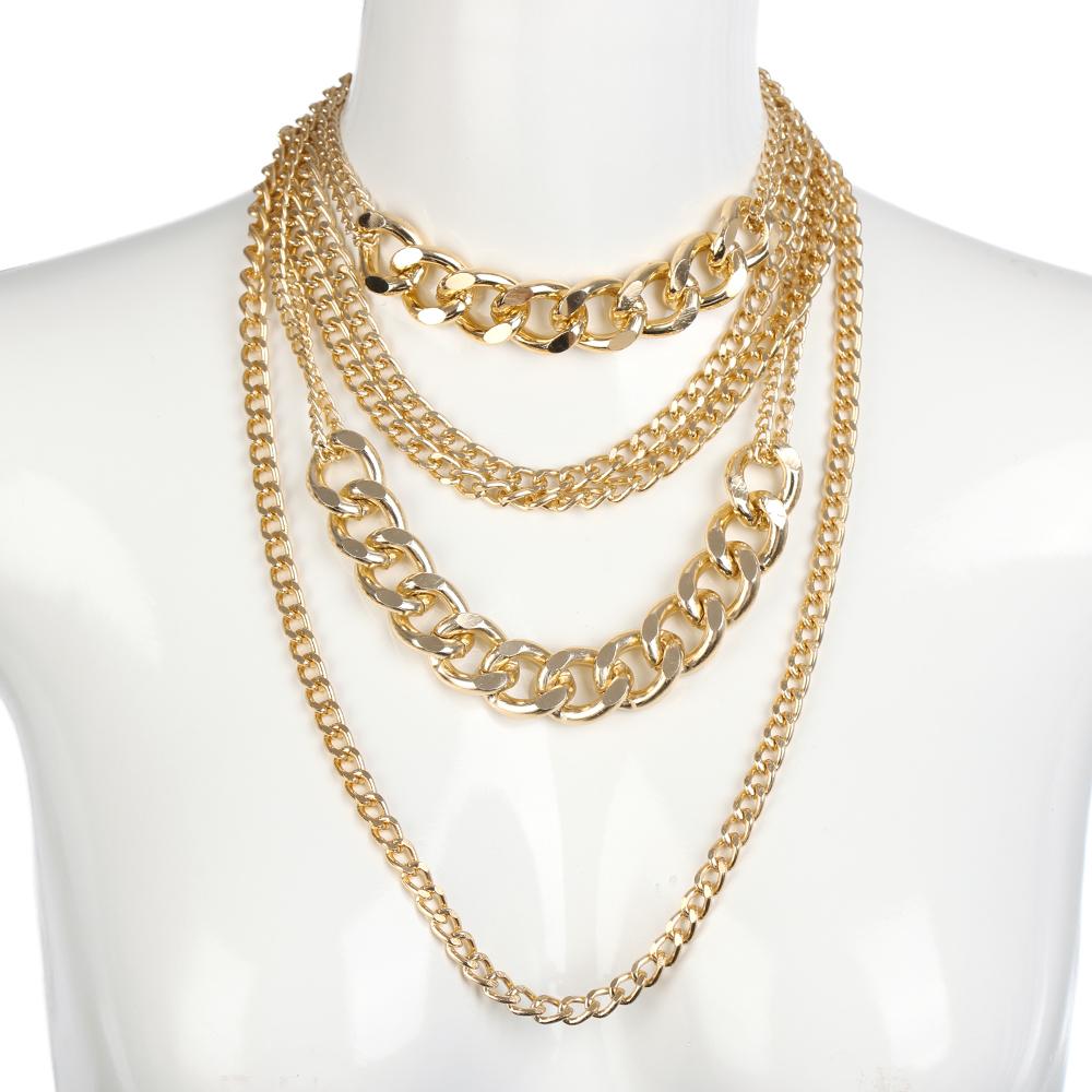 Vintage Hip Hop Jewelry Collar Statement Thick Curb Chain Multi-layer Punk Choker Pendant Necklace