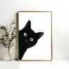 Cute Peeking Black Cat Funny Cat Face Modern Poster and Prints Canvas Printing Minimalist Wall Art Picture for Living Room Decor