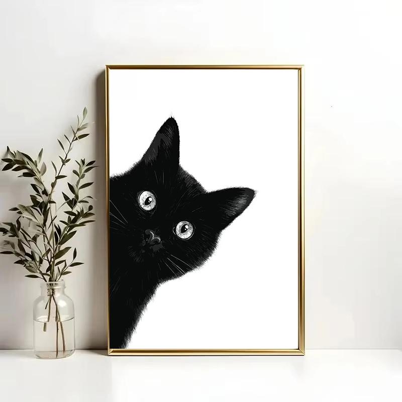 Cute Peeking Black Cat Funny Cat Face Modern Poster and Prints Canvas Printing Minimalist Wall Art Picture for Living Room Decor