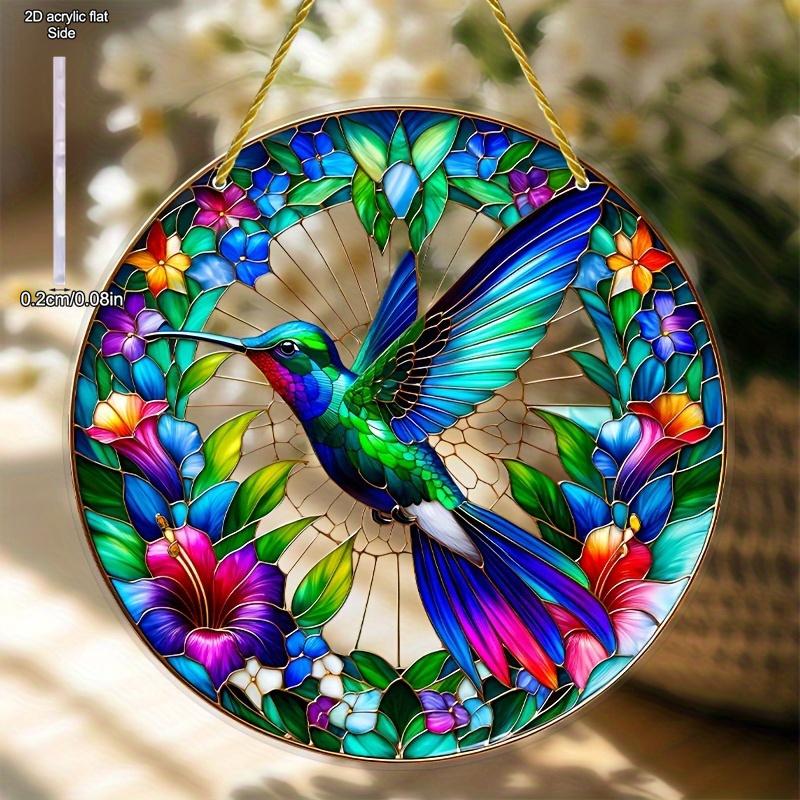 2D Flat Acrylic Elegant Hummingbird Stained Suncatcher - Animal Themed Decorative Hanging for Home & Garden,Housewarming Celebration Gift, Home Decor