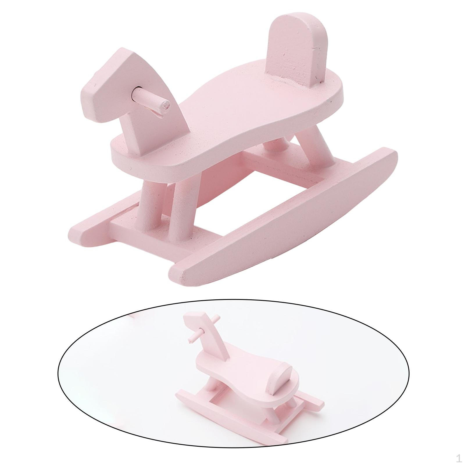 1/12 Dollhouse Miniature Accessories Mini Wooden Rocking Horse Simulation Toy Furniture