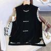 Chinese Style Rongbuk Vest Stand-up Collar Buckle Top Black Jacket with Slit Vest Autumn and Winter Fashion Women's Coat