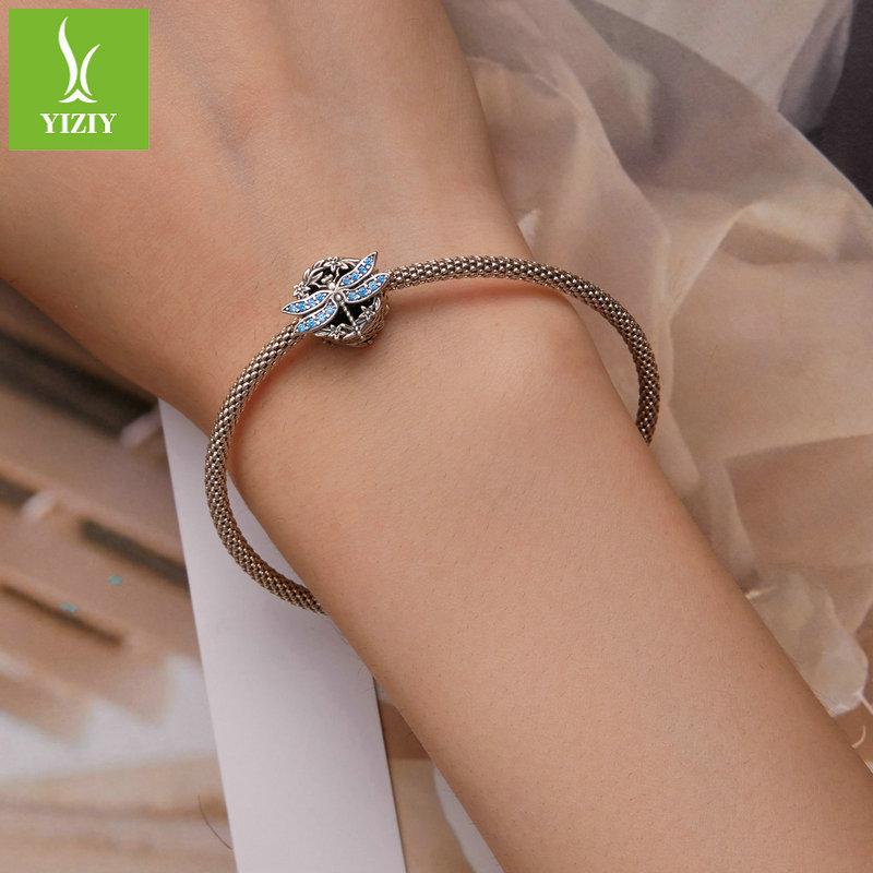 Blue Dragonfly Diy Bracelet Beaded, Pastoral Small Fresh S925 Silver Insect Beads Loose Beads