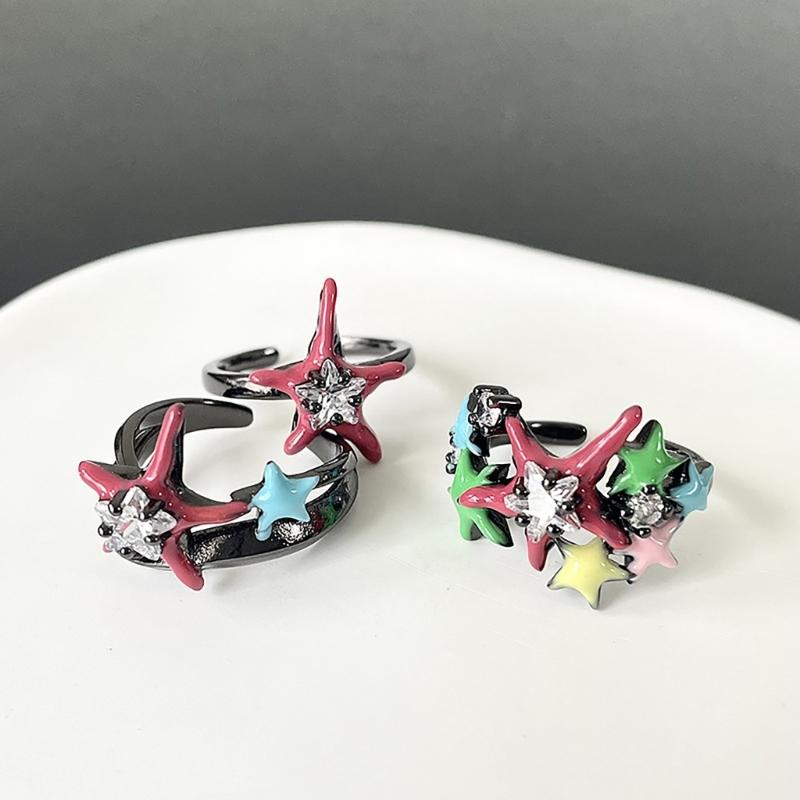 Fashion Y2K Open Rings Punk Finger Bands Rings Adjustable Colorful Five Point Stars Knuckles Rings Statement Jewelry