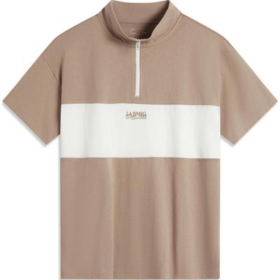 Li Ning Sport Trend Serie Colorblock Buchstaben Bequemes Atmungsaktives Lockeres Kurzarm-Poloshirt Unisex Poloshirts Kakao-Braun APLU081-2
