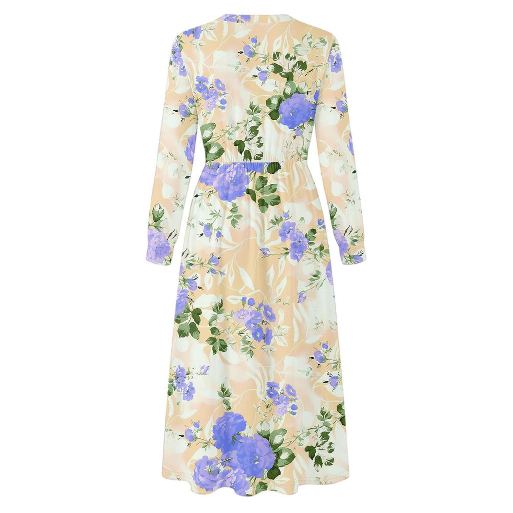 Kjole for kvinner Lang Boho Strandkjole Elegant Maxikjole V-hals Langermet Kjole med Lommer