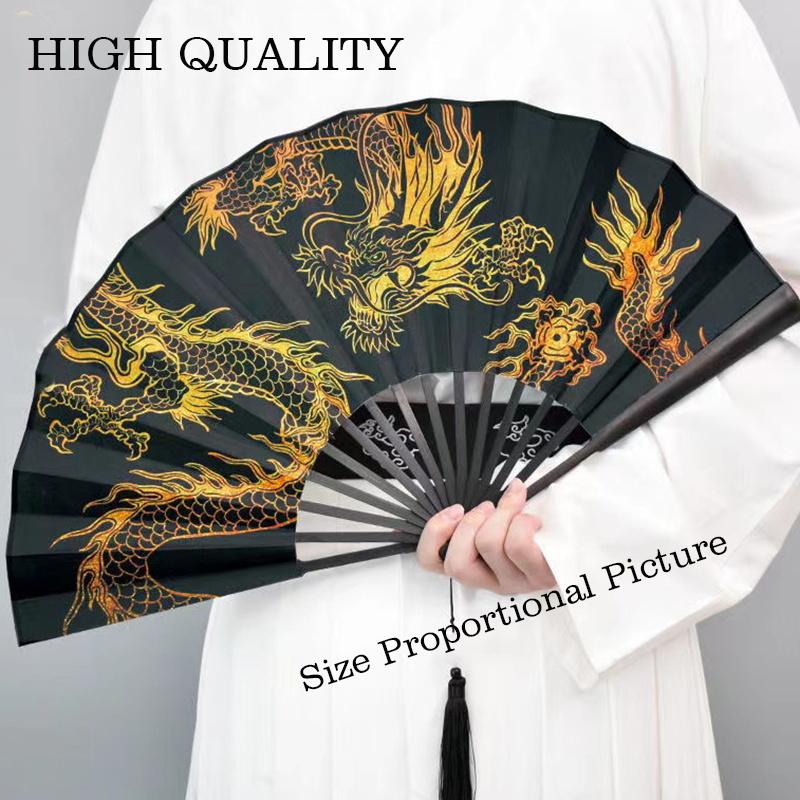 Guanyin Heart Sutra Golden Dragon Large Folding Fan Durable Hand Fan Made Of Bamboo Home Decoration Year of The Dragon Gift Fan