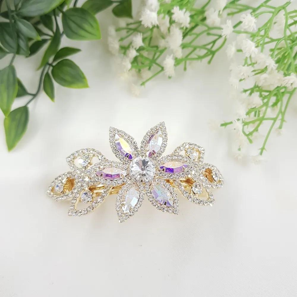 Flower Butterfly Gold Cubic Half-Up Hair Clip Automatic Pin