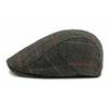 Autumn Winter Men's Hat Middle-Aged Wool Forward Cap British Vintage Beret Plaid Peaked Cap
