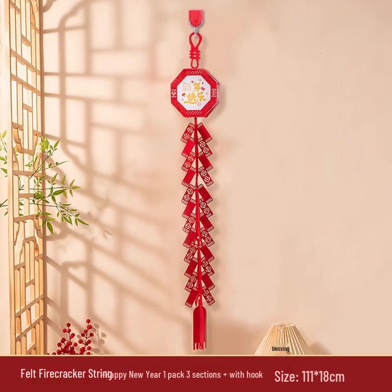 2026 Year of the Horse Spring Festival Hanging Ornaments - Living Room Wall Firecracker Strings with Fu Character.