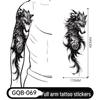 Adesivo Tatuaggio Completo per Braccio Uomo: Design Realistico Impermeabile, Motivo Tigre e Teschio