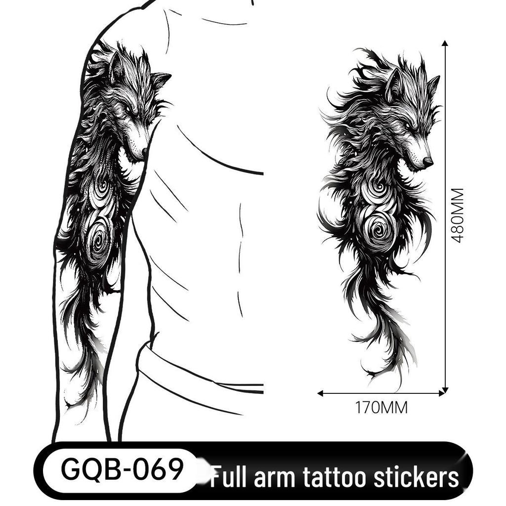 Adesivo Tatuaggio Completo per Braccio Uomo: Design Realistico Impermeabile, Motivo Tigre e Teschio