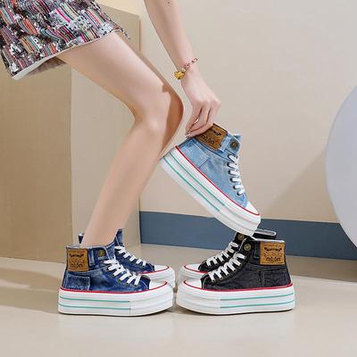Women's Casual Canvas Sneakers Classic High-Top Chunky Platform Canvas Shoes for Women Lace-Up Walking Shoes Comfortable Non-Slip Dress Shoes