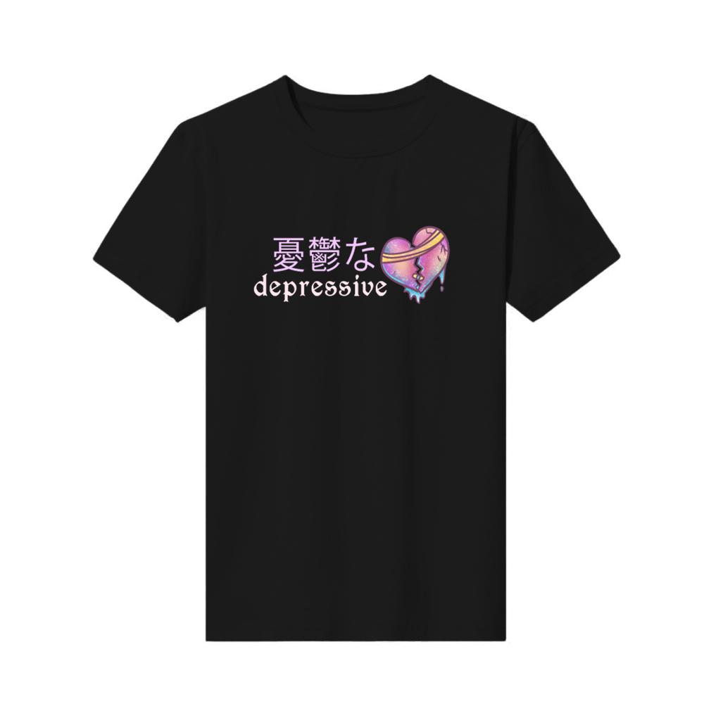

depressive creepy cute japanese anime tshirt fashion t-shirts for men men s t-shirts Sale Free Shipping 3XL чорний